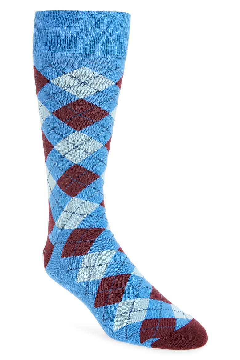 Argyle Combed Cotton Blend Dress Socks, Main, color, BLUE- BURGUNDY