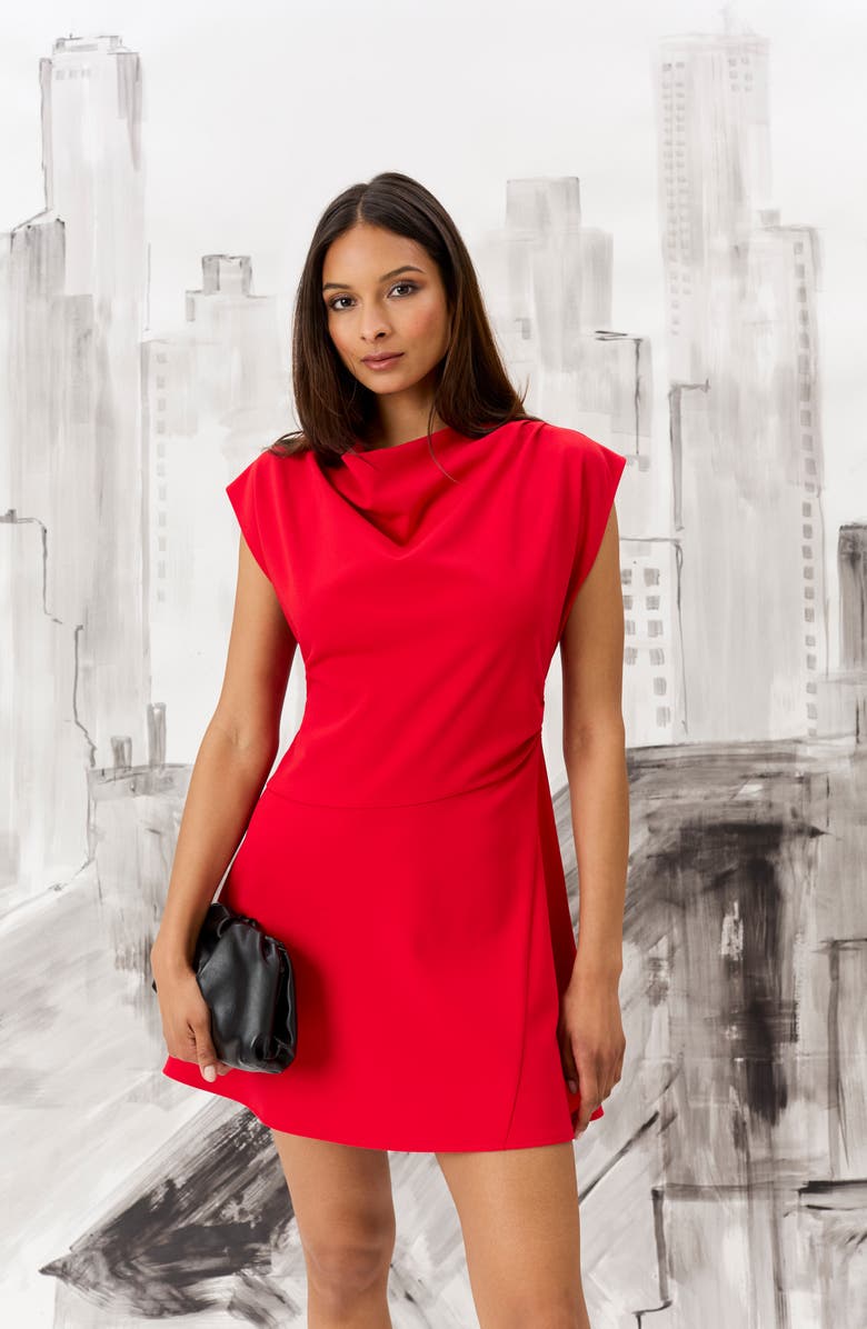DONNA MORGAN FOR MAGGY Cowl Neck Short Sleeve Fit & Flare Minidress, Alternate, color, Red