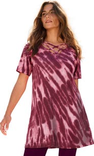 Roaman's Ultimate Lattice Neck Short Sleeve Tunic