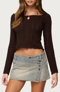 EDIKTED Khari Pointelle Wide Neck Long Sleeve Crop Top