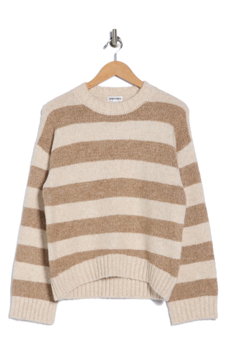 Vigoss Mossy Stripe Sweater, Alternate, color, Camel Combo