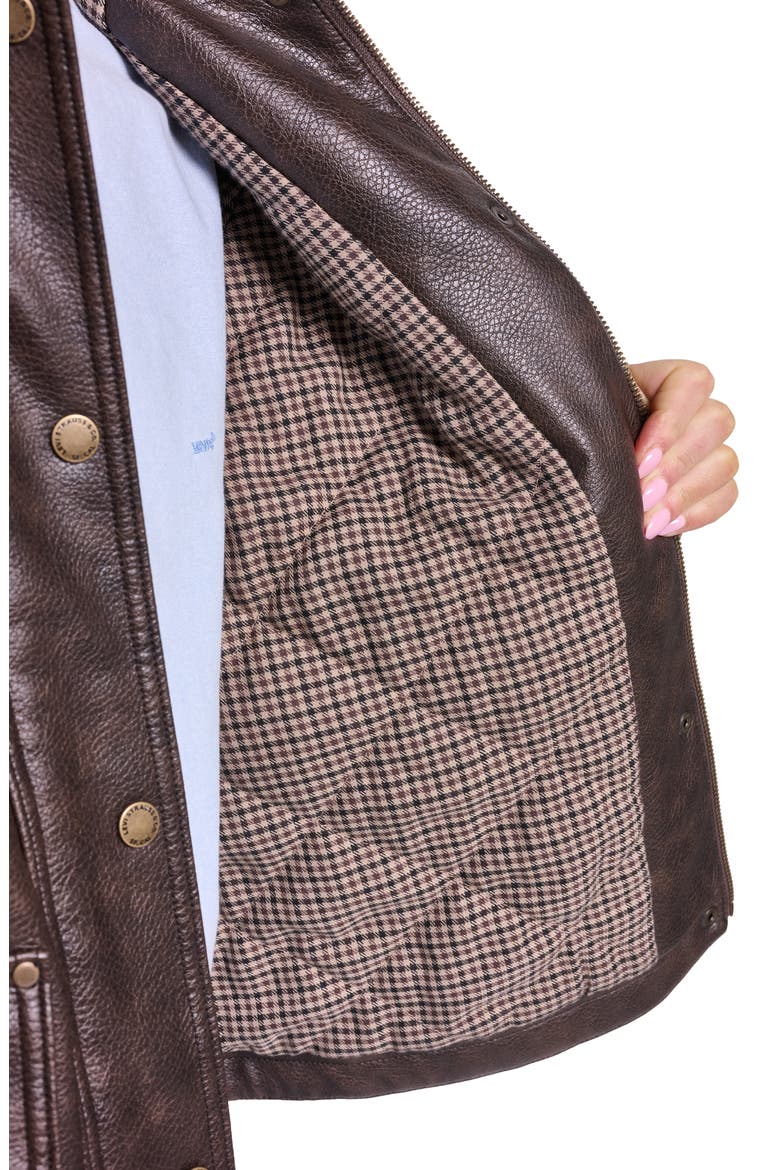 Faux Leather Relaxed Aviator Jacket, Alternate, color, BROWN