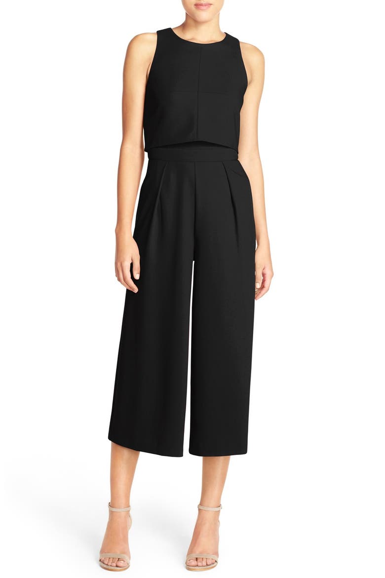 Popover Crop Wide Leg Jumpsuit, Main, color, BLACK