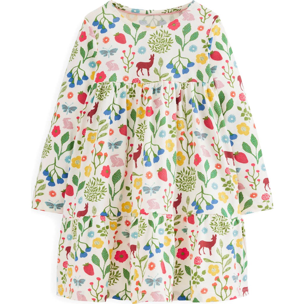 Mini Boden Kids' Woodland Print Long Sleeve Cotton Jersey Dress In Multi