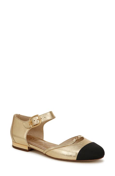 Gold peep toe flats deals