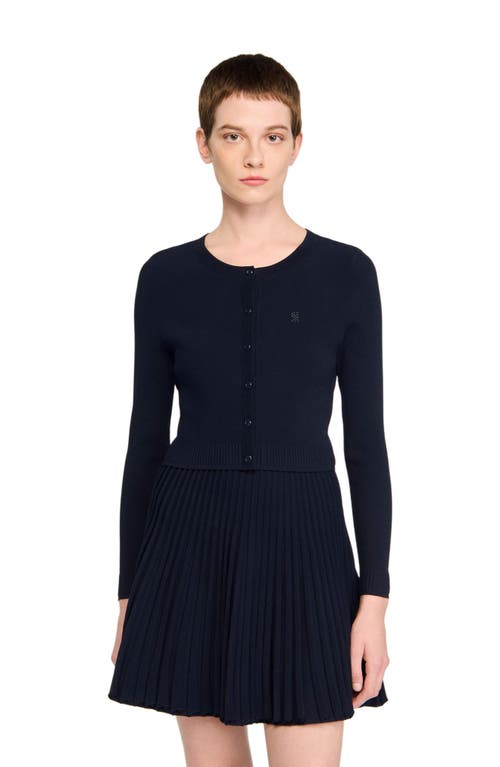 Sandro Fine Knit Cardigan In Blue