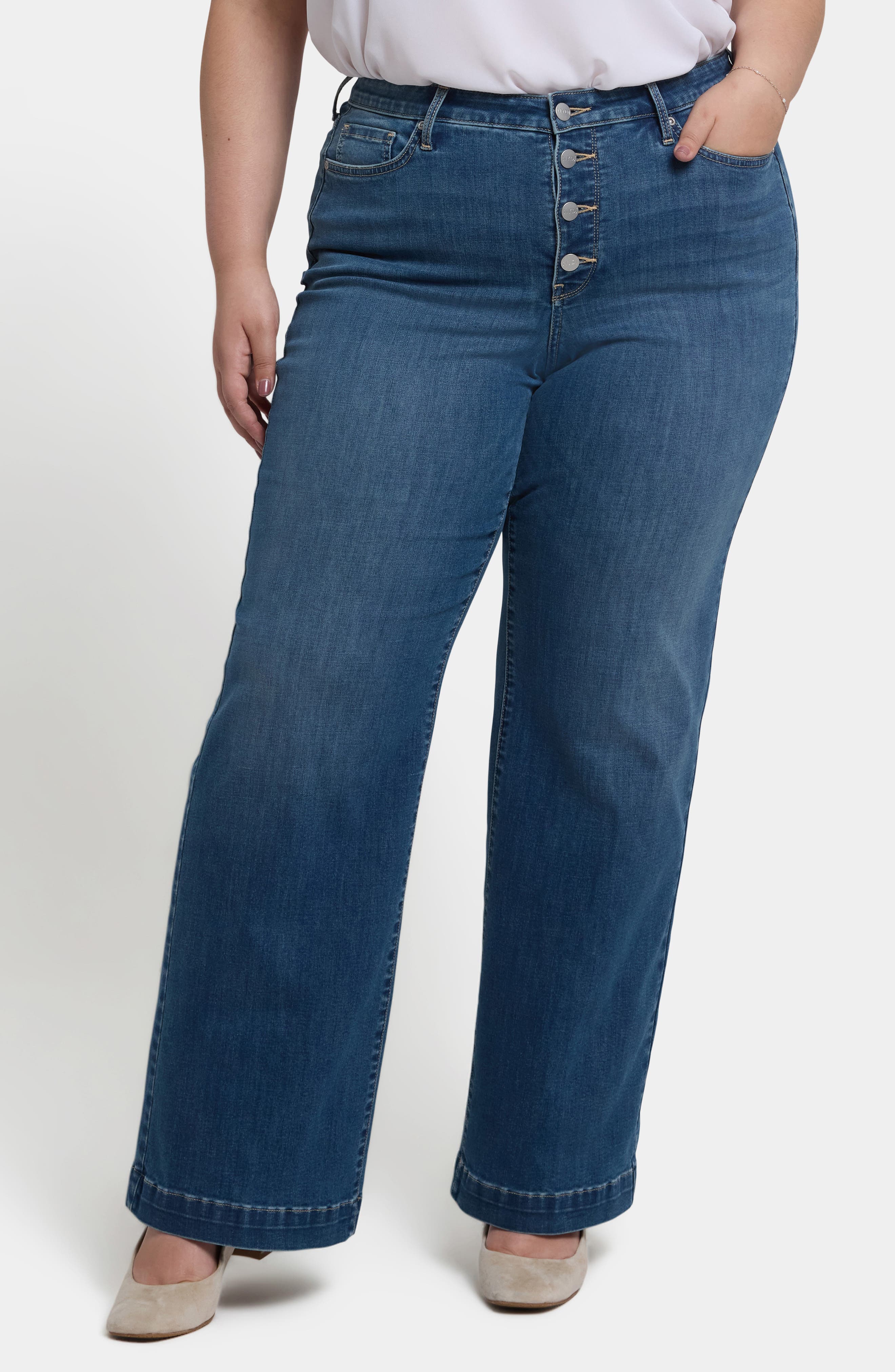 Teresa Cool Embrace Exposed Button Wide Leg Jeans