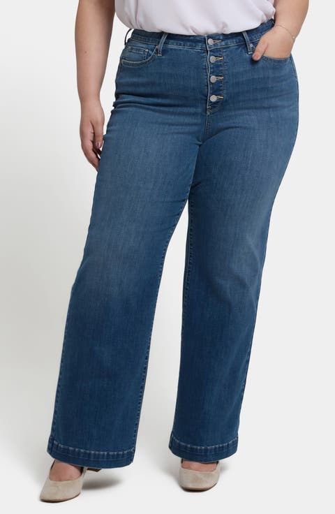 Teresa Cool Embrace® Exposed Button Wide Leg Jeans (Costa Brava) (Plus)