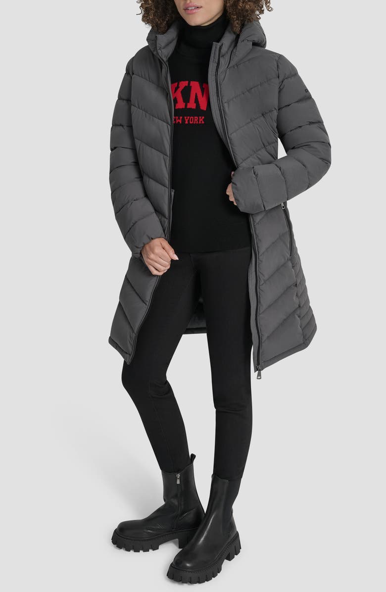 DKNY Cire Packable Hooded Longline Puffer Jacket, Alternate, color, Titan