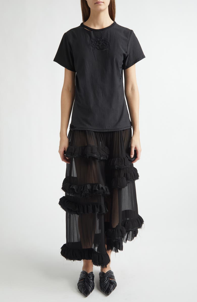 Meruert Tolegen Beaded Merrow Stitch Jersey T-Shirt, Alternate, color, Black