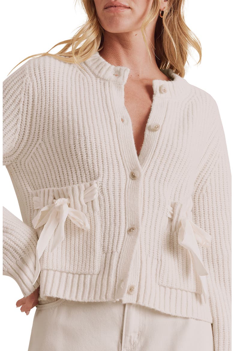 Selena Bow Packet Cardigan, Alternate, color, PALE OAK BEIGE HEATHER