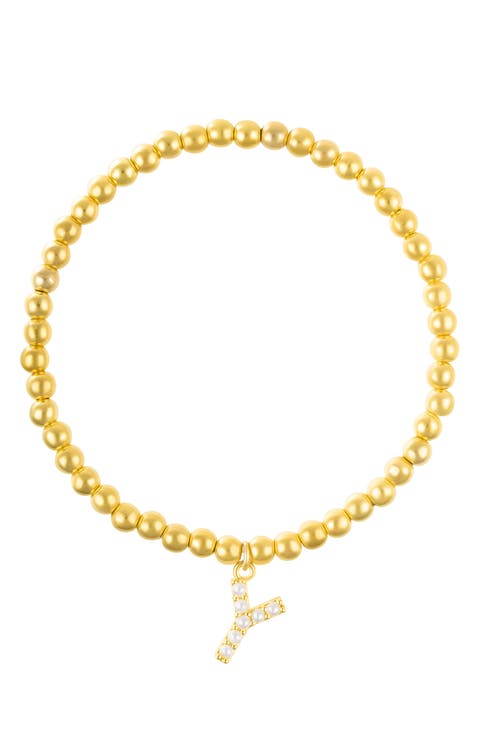 Faux Pearl Initial Charm Beaded Bracelet
