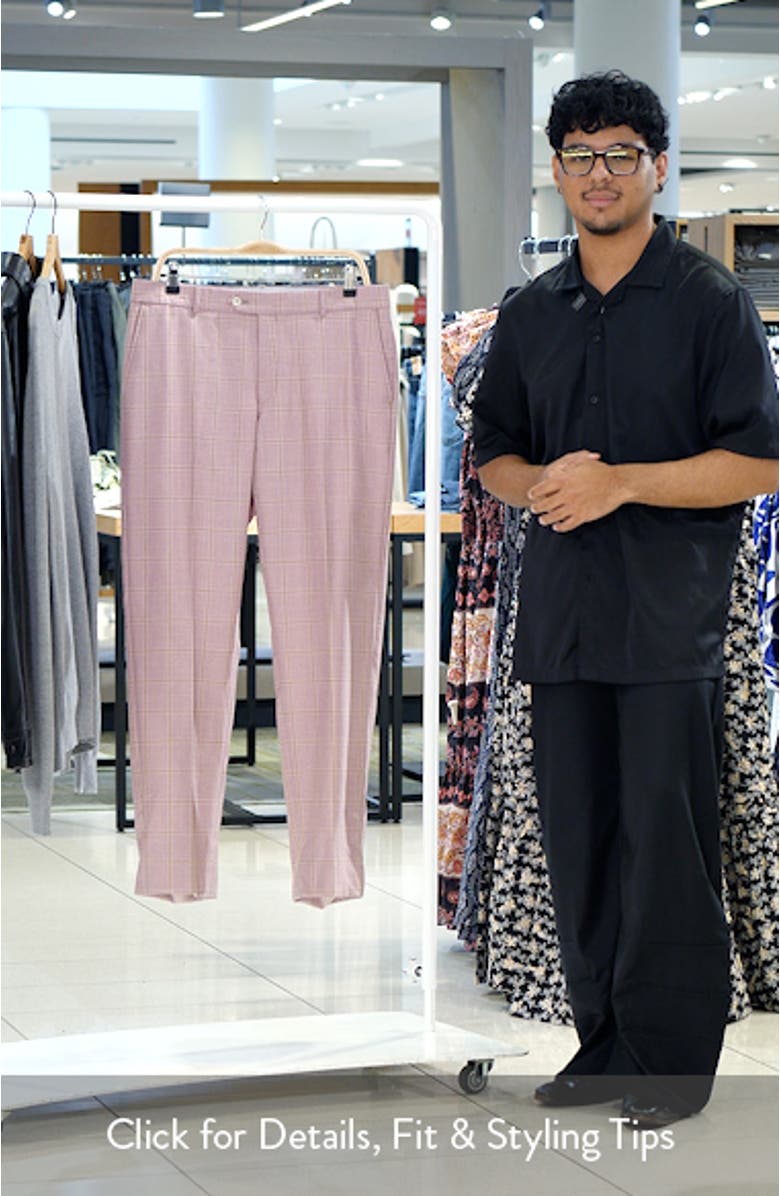 Flat Front Check Wool & Linen Blend Dress Pants, sales video thumbnail
