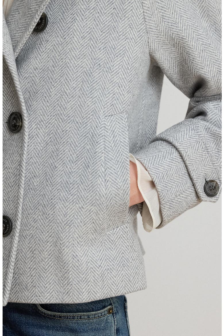 Double Breasted Wool Blend Crop Coat, Alternate, color, CREAM/ GREY HERRINGBONE