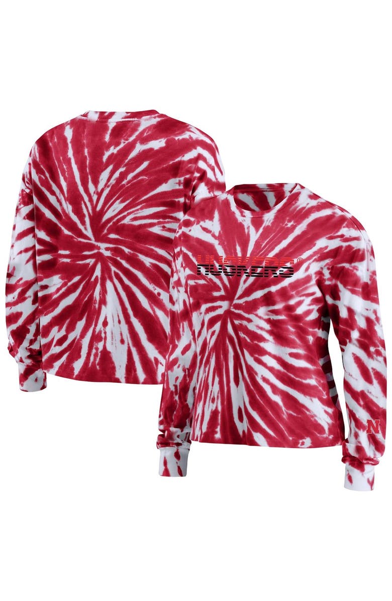 WEAR by Erin Andrews Women's WEAR by Erin Andrews Scarlet Nebraska Huskers Tie-Dye Long Sleeve T-Shirt, Main, color,