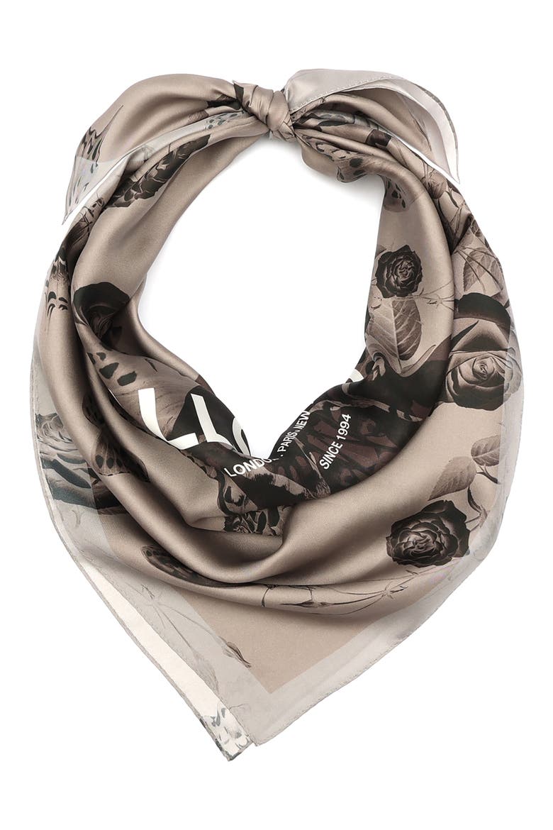 Agatha Fawn Brown Silk Twill Square Scarf, Main, color, CINNAMON BROWN