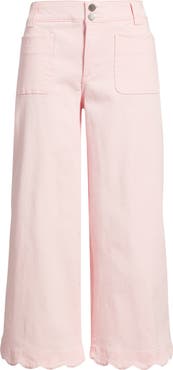 Wit & Wisdom Scallop Patch Pocket High Waist Crop Wide Leg Twill Pants