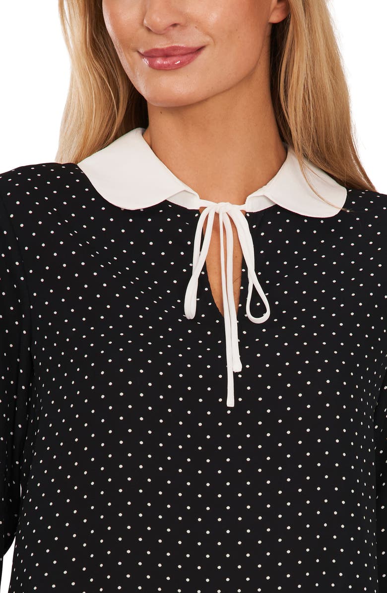 CeCe Polka Dot Tie Collar Ruffle Cuff Blouse, Alternate, color, 