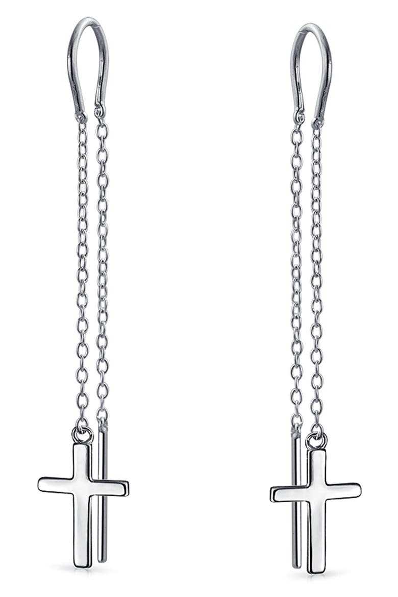 Cross Threader Drop Earrings, Main, color, SILVER