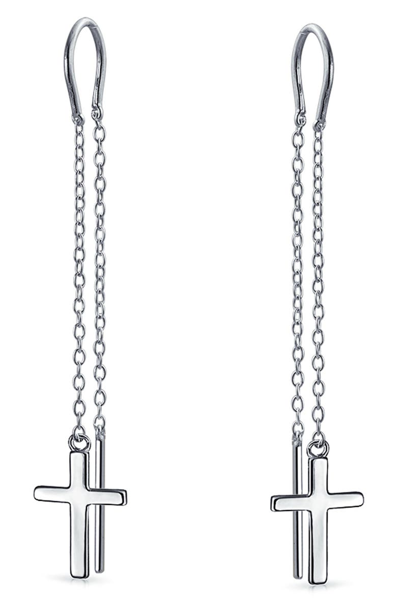 BLING JEWELRY Cross Threader Drop Earrings, Main, color, 