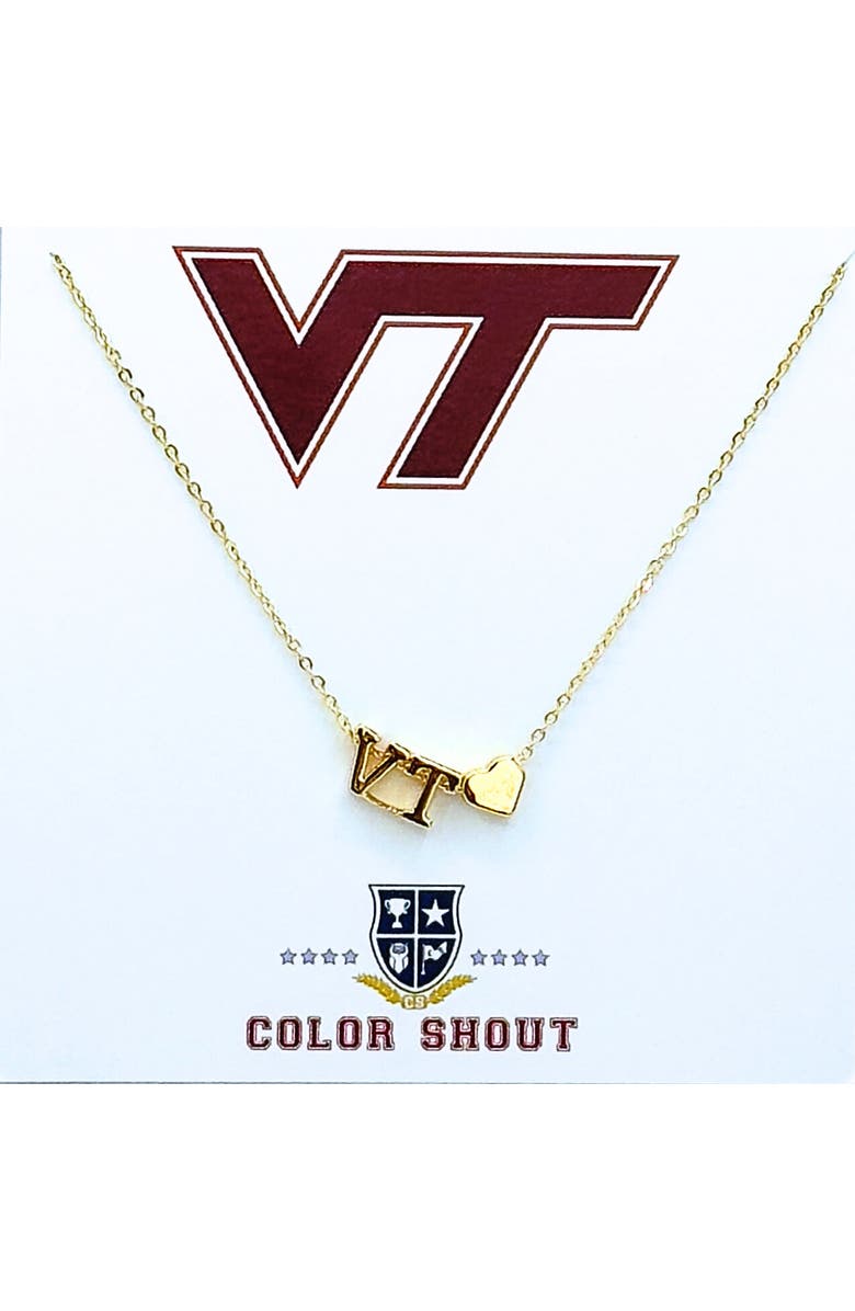 Color Shout Virginia Tech Gold Heart Necklace, Main, color, Yellow Gold