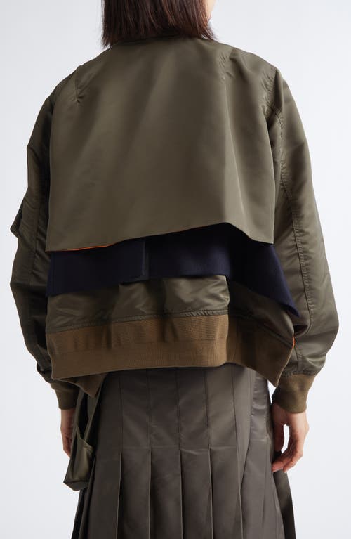 Sacai Cropped Bomber Jacket With Zip And Pockets In Green