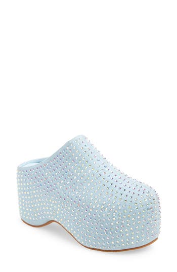 Azalea Wang Jamal Crystal Denim Platform Clog In Blue