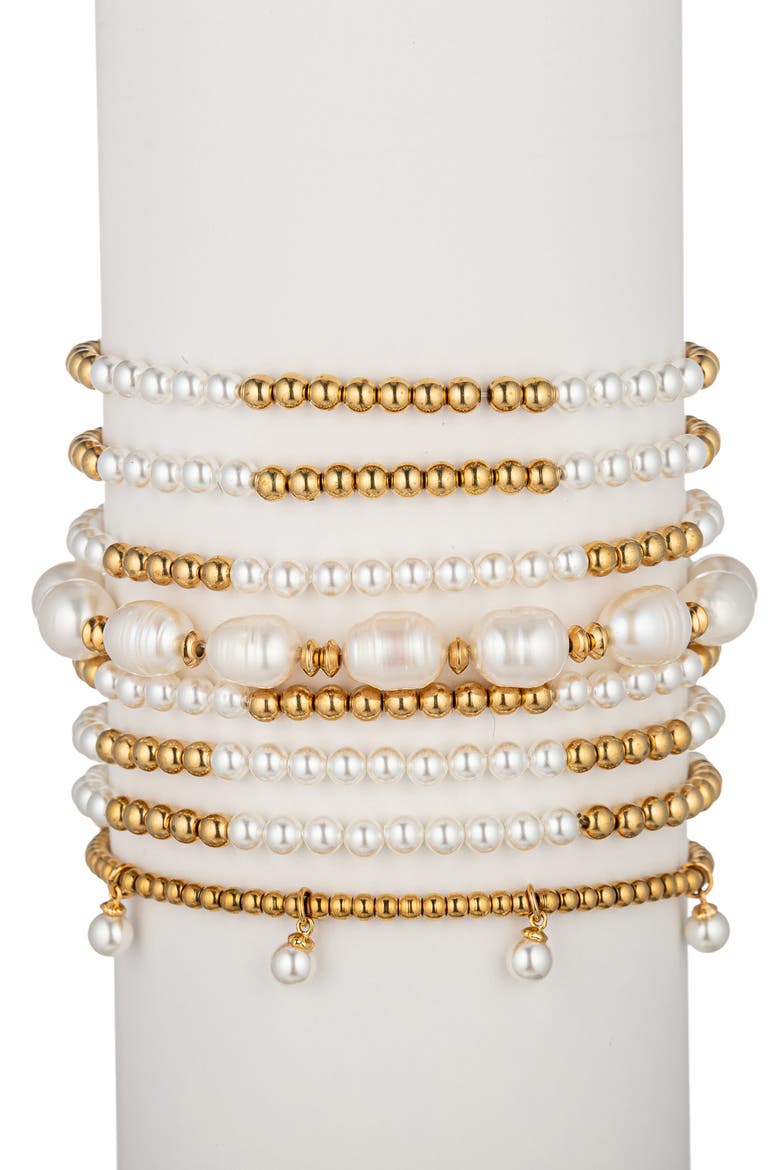 Katrina Set of 8 Assorted Beaded Stretch Bracelets, Main, color, GOLD
