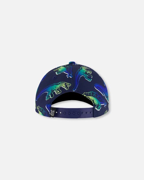 DEUX PAR DEUX DEUX PAR DEUX BOY'S PRINTED CAP BLUE AND GREEN DINO ON NAVY