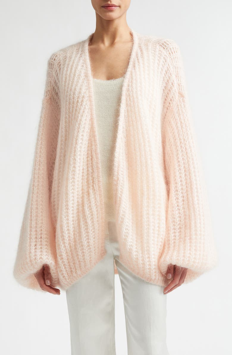 TOTEME Puff Mohair & Wool Blend Open Stitch Cardigan, Main, color, Bloom