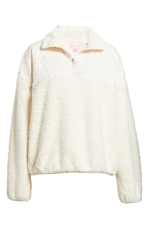 Happy Camp3r Vintage Flower Aria Mixed Media Quarter Zip Fleece Sweatshirt In White
