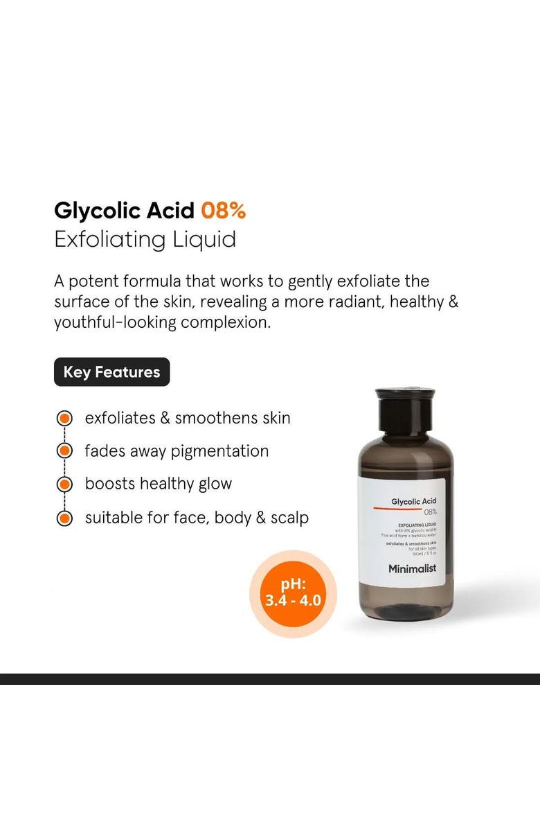 Minimalist Glycolic Acid 08% Exfoliating Liquid, Alternate, color, 