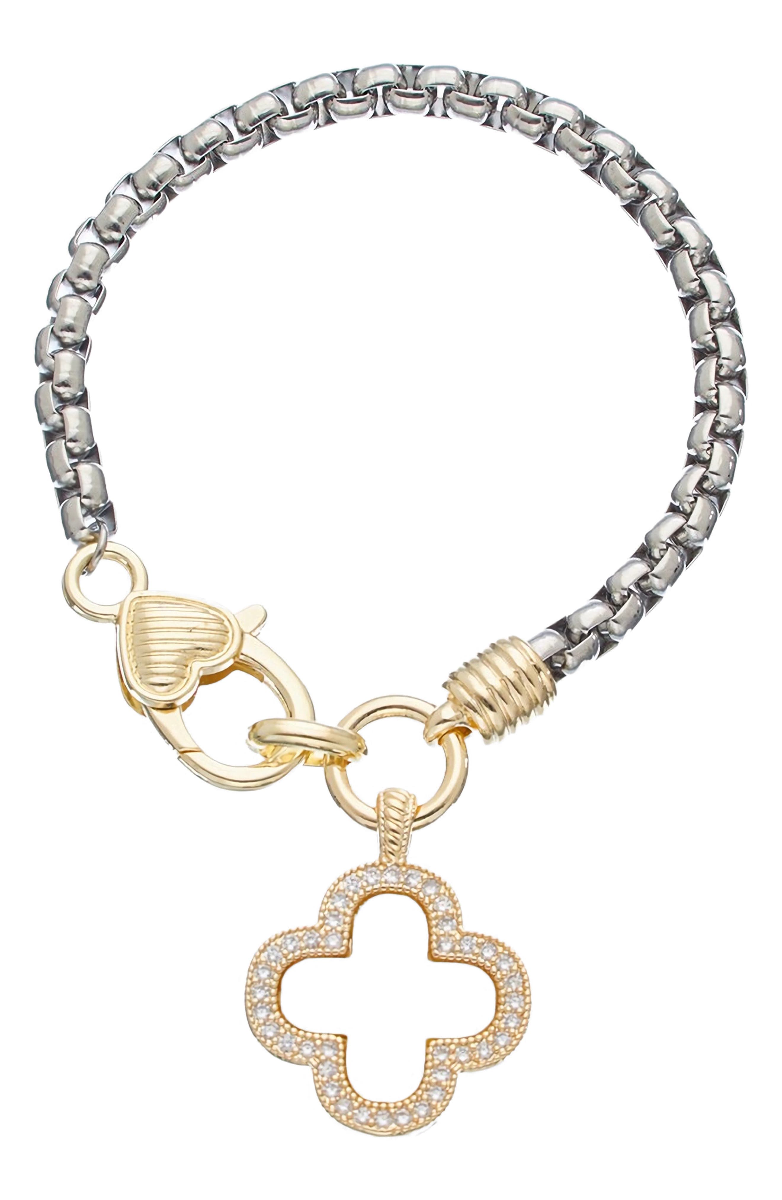 Quatrefoil Charm Box Chain Bracelet