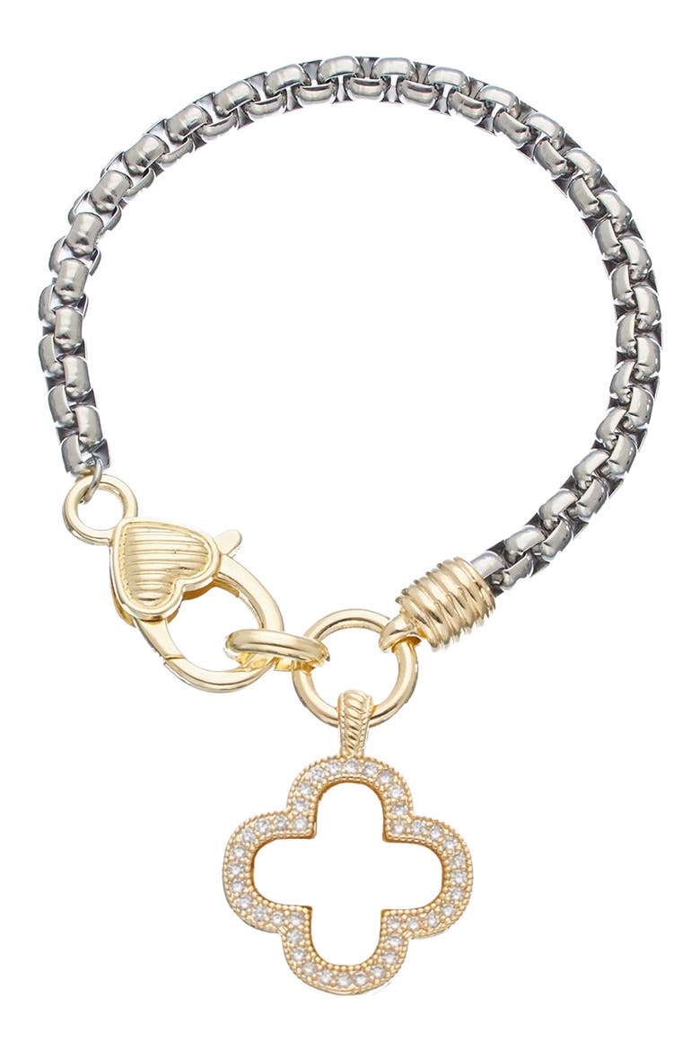 Quatrefoil Charm Box Chain Bracelet, Main, color, TWO TONE