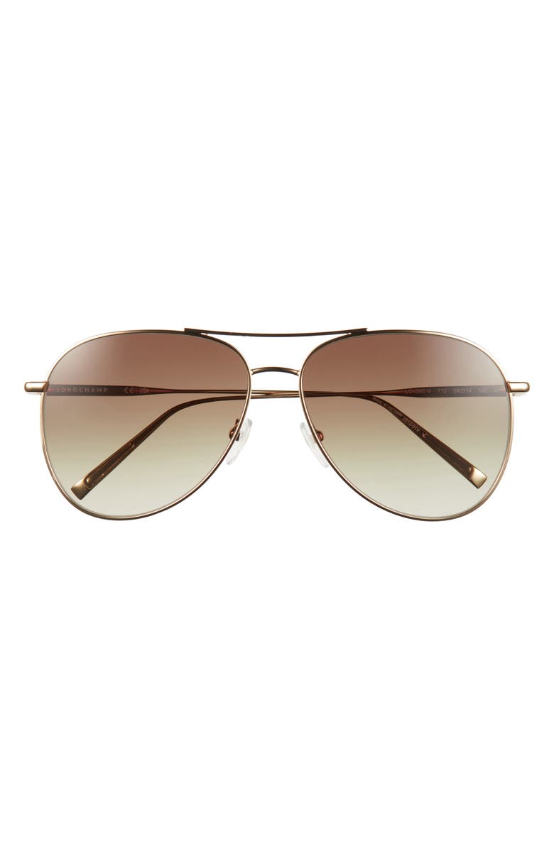 Longchamp 59mm Classic Aviator Gradient Sunglasses, Main, color, Gold/ Khaki