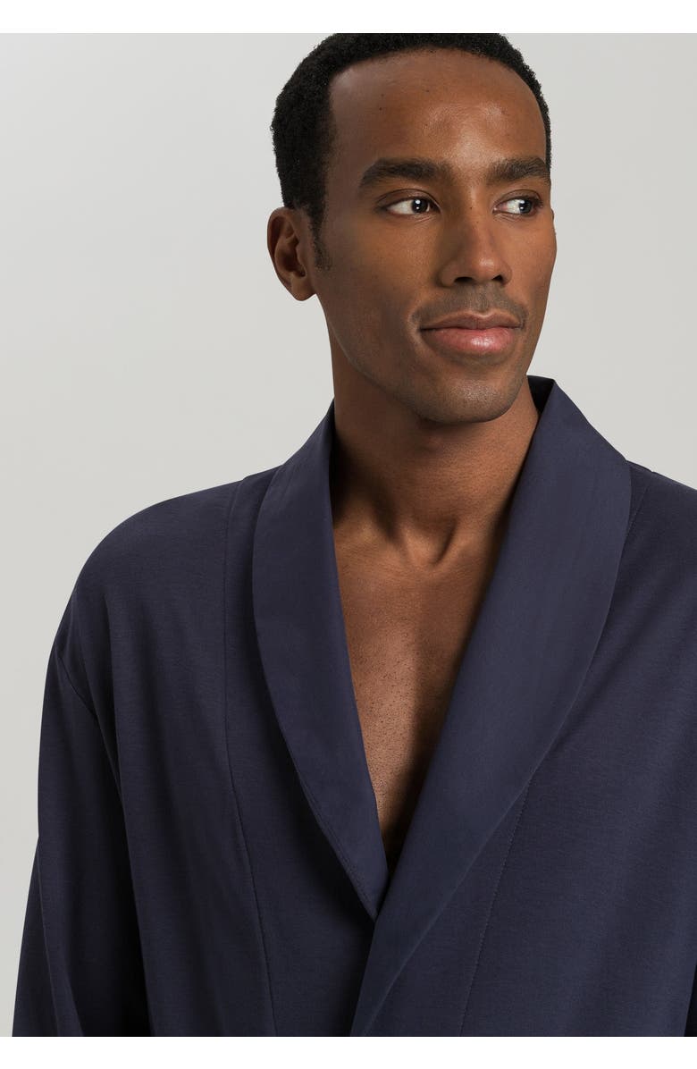 Hanro Night and Day Cotton Shawl Collar Robe, Alternate, color, Black Iris