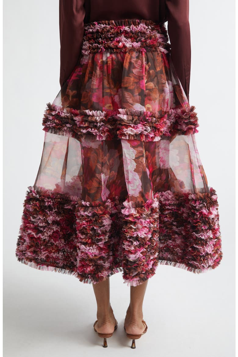 Kindred Spirit Luna Ruffle Silk Organza Midi Skirt, Alternate, color, CHOCOLATE ROSE