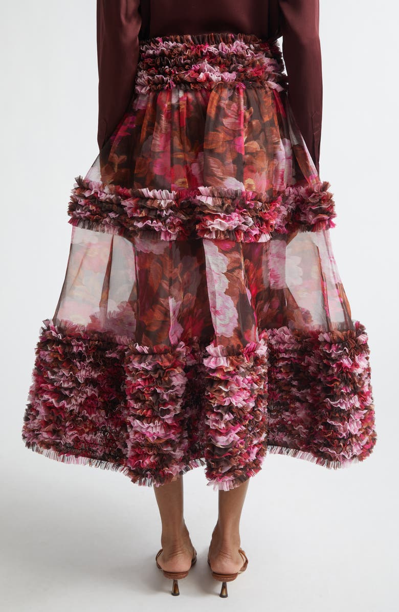 Zimmermann Kindred Spirit Luna Ruffle Silk Organza Midi Skirt, Alternate, color, Chocolate Rose