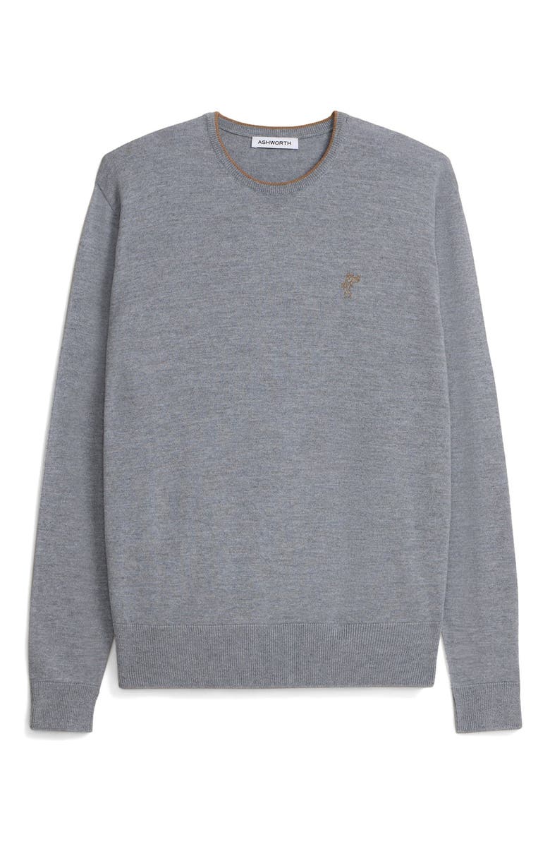 ASHWORTH GOLF Extrafine Merino Tipped Crewneck, Main, color, Silver