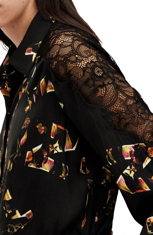 Shop Allsaints Len Floral Print Lace Trim Tie Hem Shirt