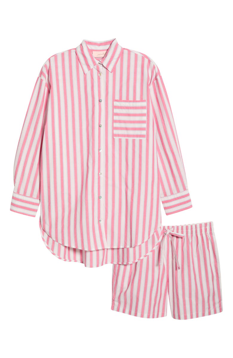 Papinelle Stripe Short Pajamas, Alternate, color, Raspberry