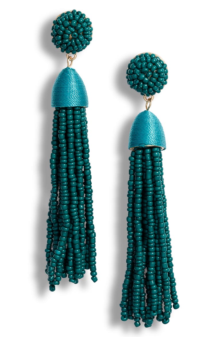 Beaded Tassel Earrings, Main, color, EMERALD