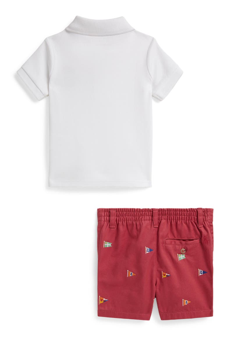 Bear Cotton Polo & Shorts Set, Alternate, color, WHITE