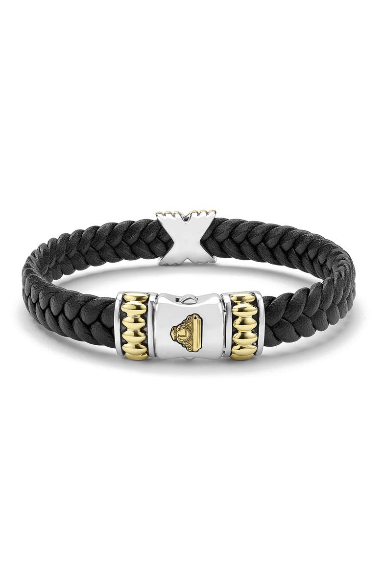 LAGOS Men's Anthem Leather X Bracelet, Alternate, color, Silver