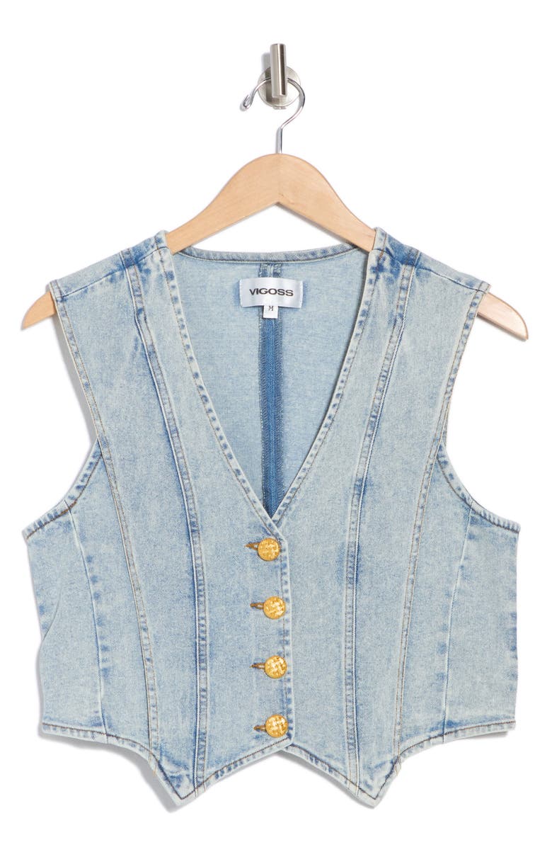 Vigoss Seamed Denim Vest, Alternate, color, Light Wash