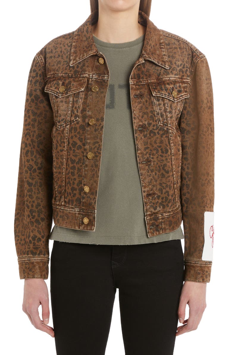 Golden Goose Crop Leopard Print Denim Jacket, Main, color,