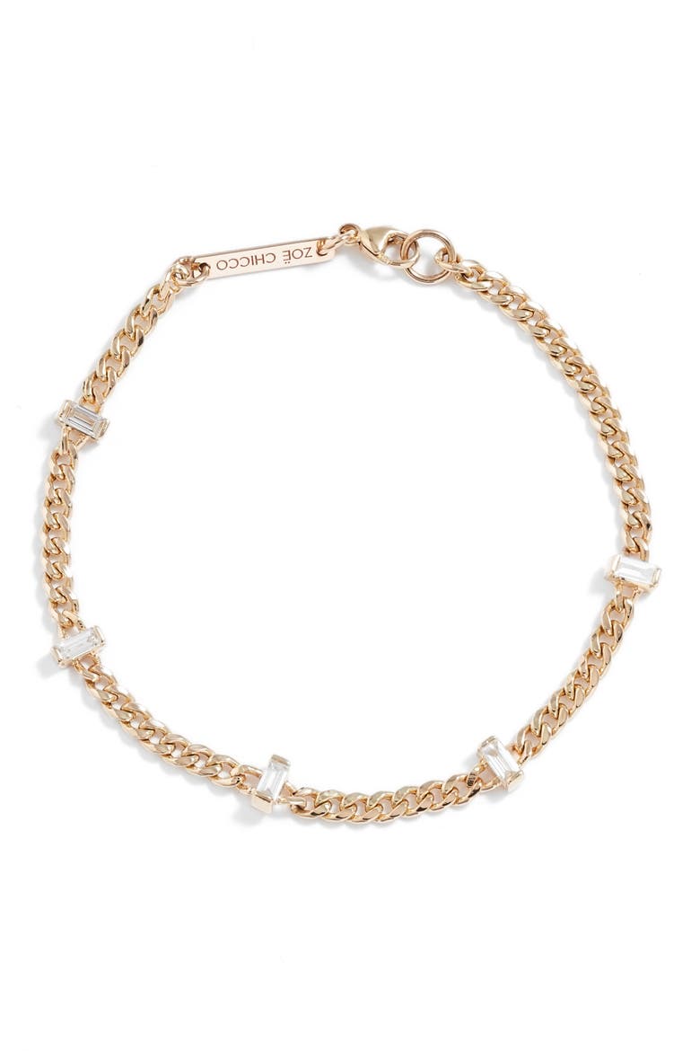 Baguette Diamond Chain Bracelet, Main, color, 14K YG