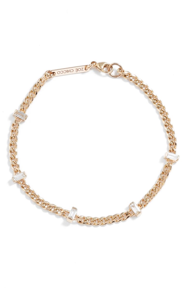 Zoë Chicco Baguette Diamond Chain Bracelet, Main, color, 14K Yg