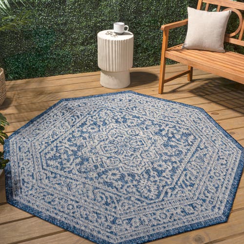 Jonathan Y Sinjuri Medallion Textured Weave Octagon Indoor/outdoor Area Rug In Blue