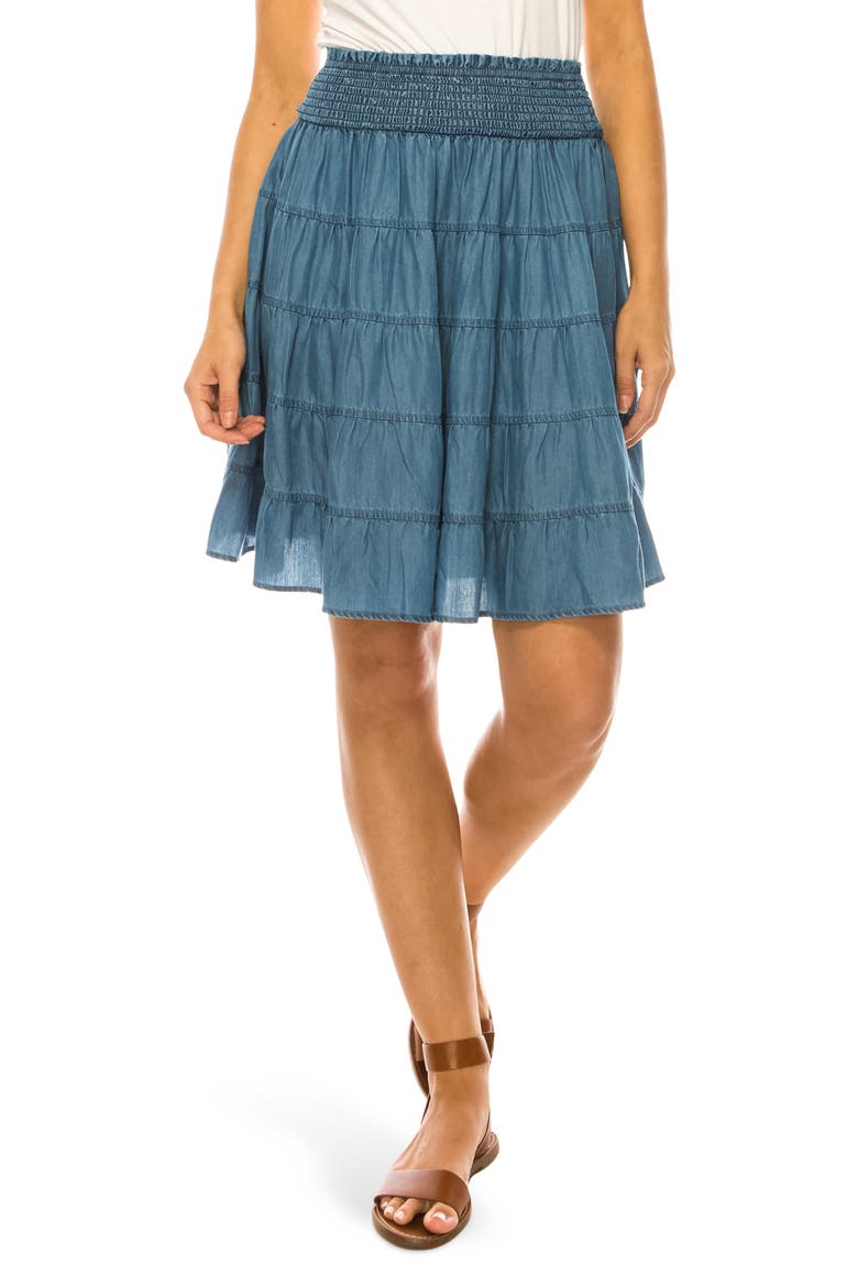 Smock Waist A-Line Skirt, Main, color, MEDIUM INDIGO